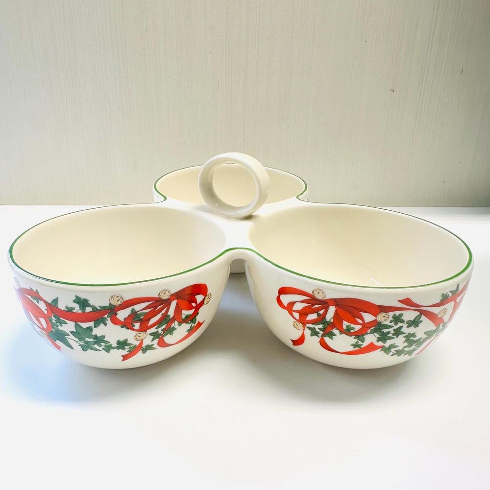 Retired Spode Christmas Tree Three Divided Serving Appetizer Bowls Handled